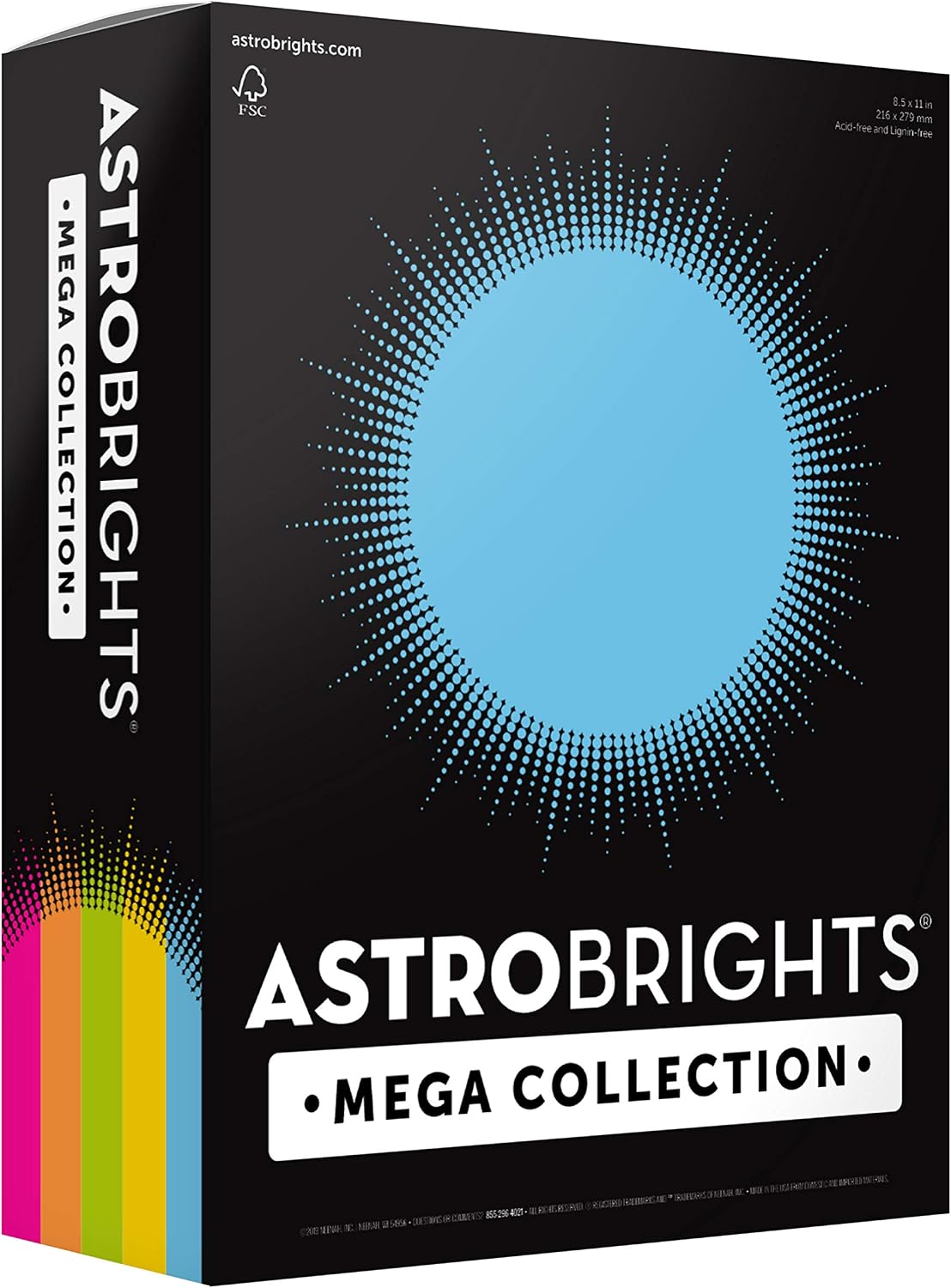 Astrobrights Mega Collection, Colored Paper, "Brilliant" 5-Color Assortment, 625 Sheets, 24 lb/89 gsm, 8.5" x 11 - MORE SHEETS! (91684)
