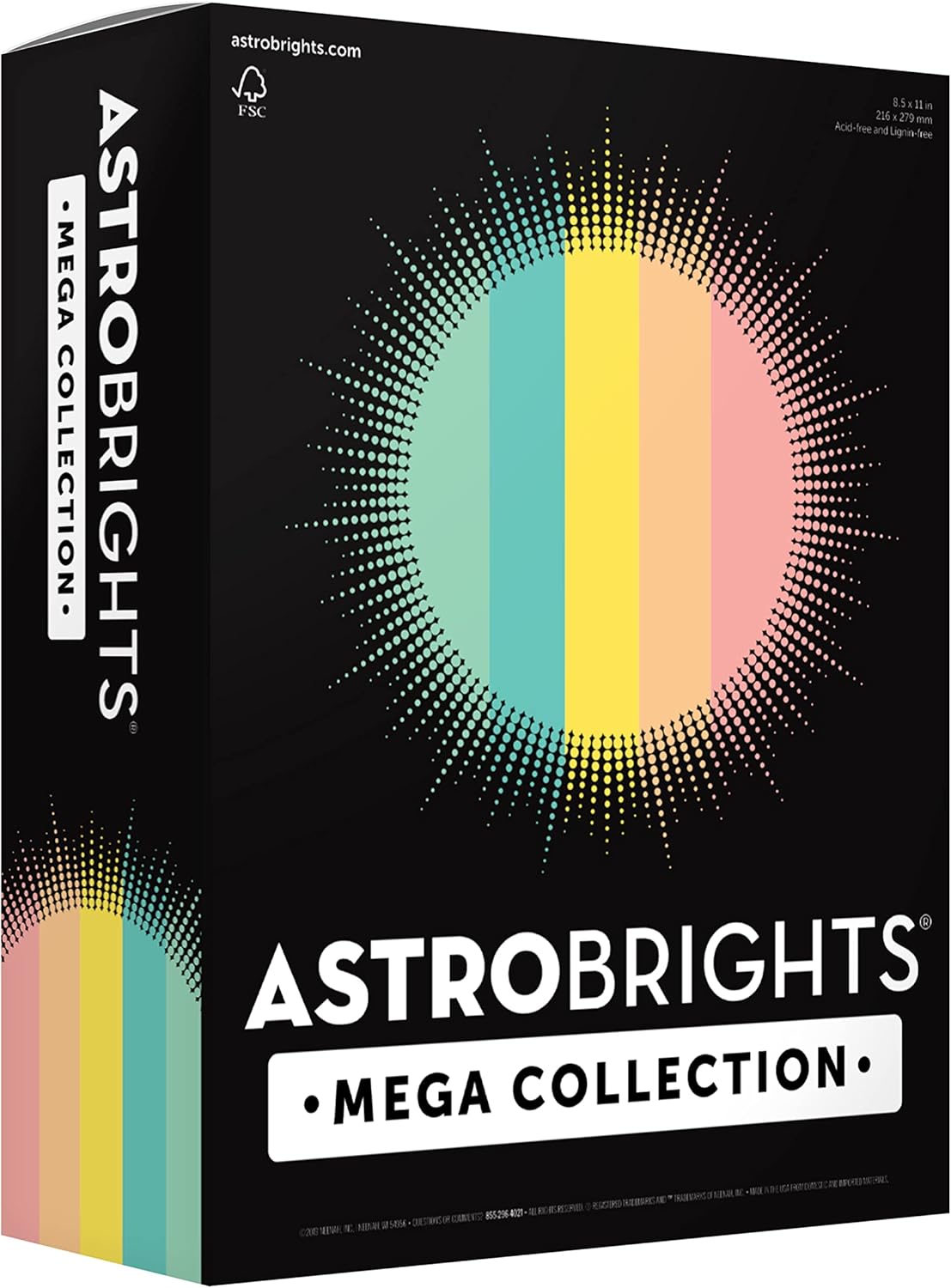 Astrobrights Mega Collection, Colored Paper, Punchy Pastel 5-Color Assortment, 625 Sheets, 24 lb./89 gsm, 8.5" x 11" - MORE SHEETS! (91732)