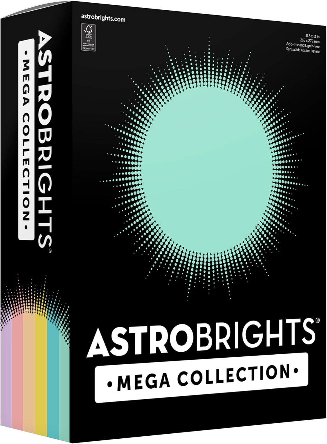 Astrobrights Mega Collection, Colored Paper, Punchy Pastel Assortment, Expanded 6‑Colors, 624 Sheets, 24 lb/89 GSM, 8.5" x 11" - More Colors, More Sheets! (91649)