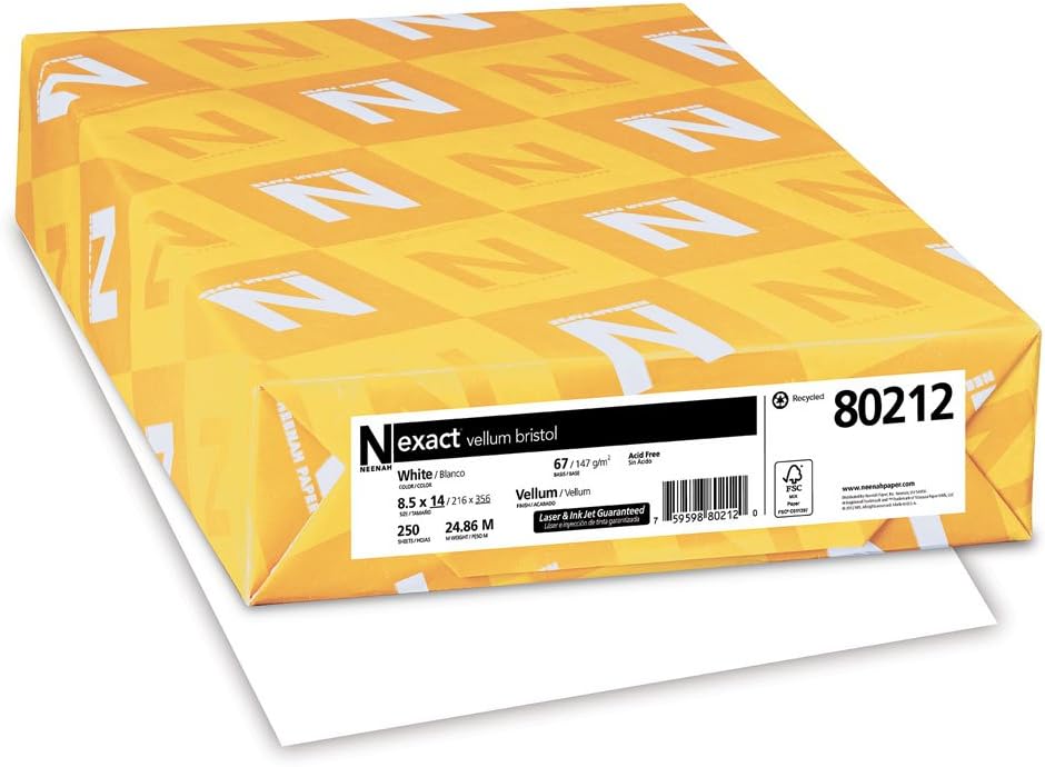 Wausau Exact Vellum Bristol Cardstock, 250 Sheets, White, 94 Brightness, 67 lb, 8.5 x 14 Inches