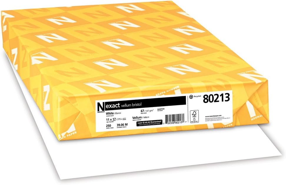 Exact Vellum Bristol, 11" x 17", 67 lb/145 gsm, White, 94 Brightness, 250 Sheets (80213)