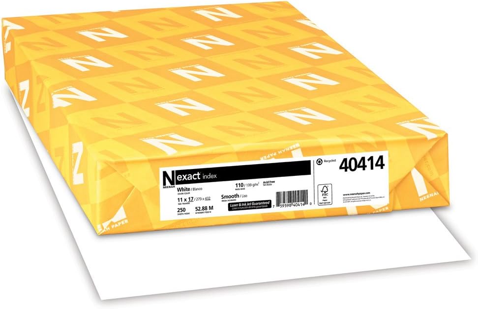 Neenah Paper 40414 Exact Index Card Stock, 110lb, 92 Bright, 11 x 17, 250 Sheets, White