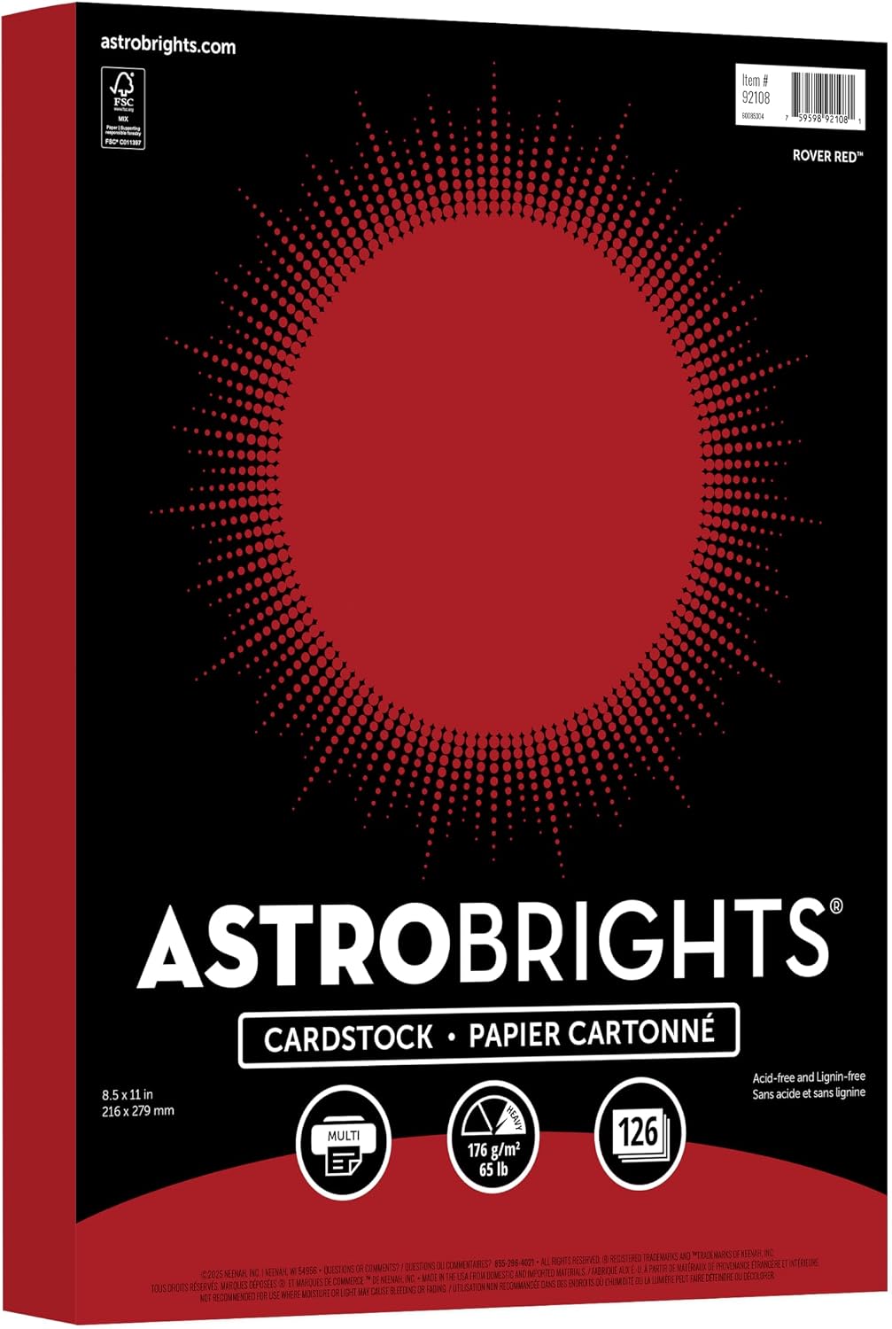 Astrobrights Rover Red Cardstock, Crafting Cardstock, 65 lb Heavyweight Paper, 8.5" x 11", Perfect for Cards, Decor and DIY Arts & Crafts (126 Sheets)