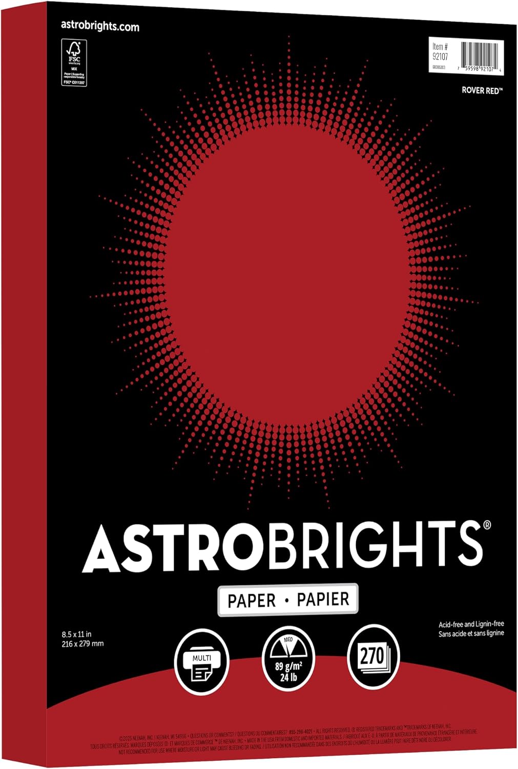 Astrobrights Rover Red, Crafting Paper, 24 lb Premium Paper, 8.5" x 11", Perfect for Cards, DIY Arts & Crafts (270 Sheets)