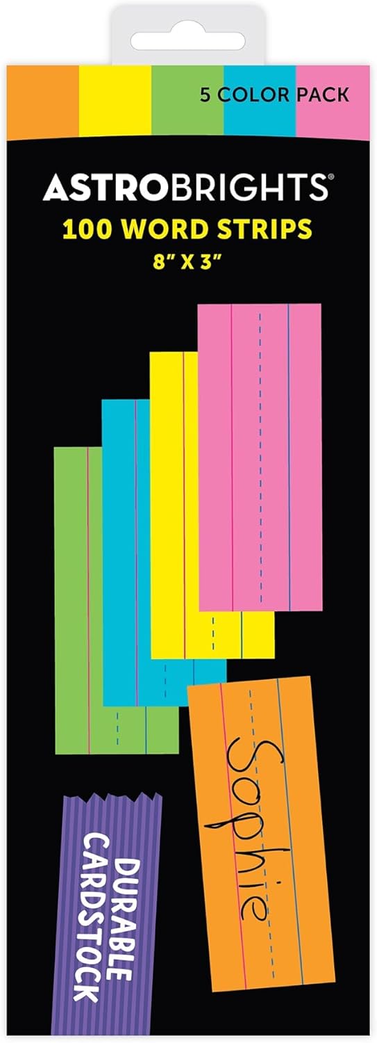 Astrobrights Word Strips, 8"x 3", 65 lb./176 GSM, 5-Color Assortment, 100 Count (91040)