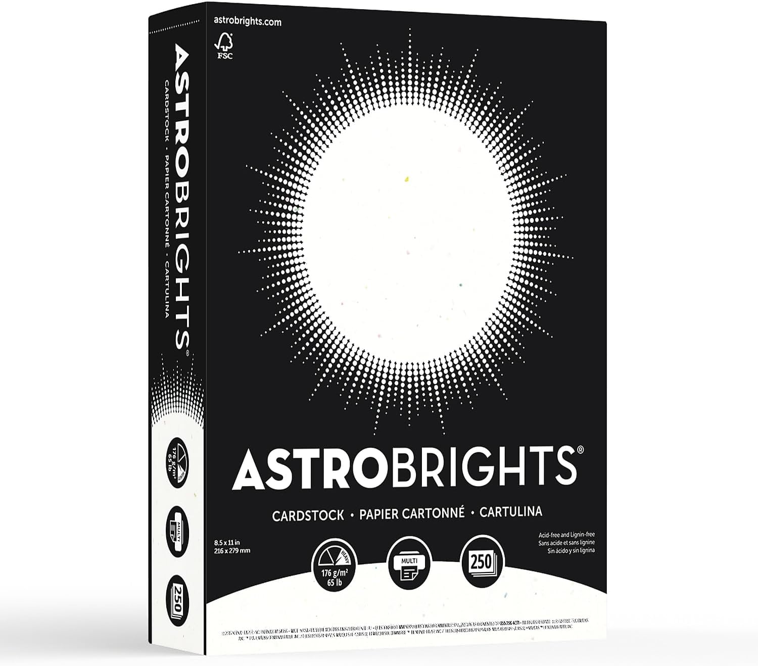 Astrobrights Colored Cardstock, 8.5" x 11", 65 lb/176 gsm, Stardust White, 250 Sheets (22401)