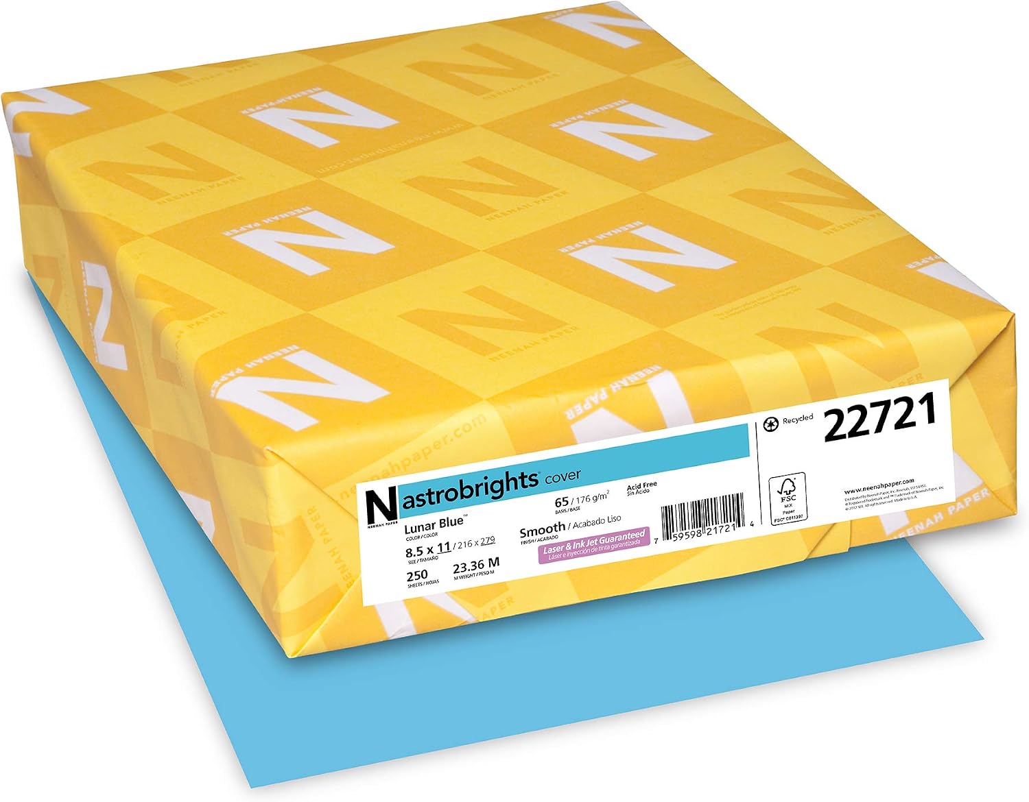 Astrobrights Colored Cardstock, 8.5"x11", 65 lb /176 gsm, Lunar Blue, 250 Sheets (22721)