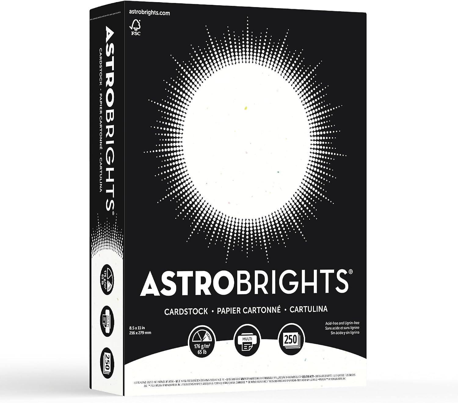 Astrobrights Colored Cardstock, 8.5" x 11", 65 lb/176 gsm, Stardust White (Multi-Color Flecked), 250 Sheets (21408)